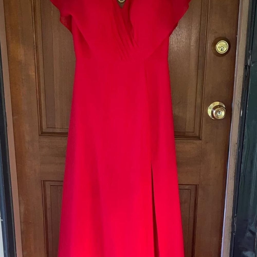 Azazie Red A-Line Maxi Dress with Slit